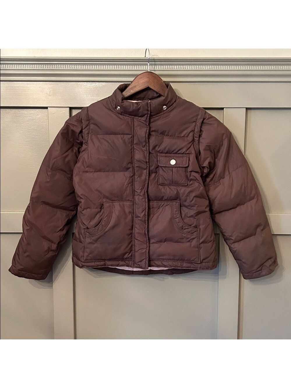 GAP Kids Convertible Down Puffer Jacket Coat Vest Full Zip Brown Size 8 Medium